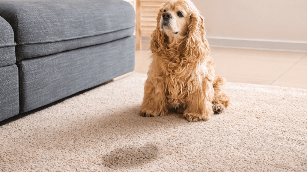 stain on a carpet after a pet accident, demonstrating immediate action to minimise damage.
